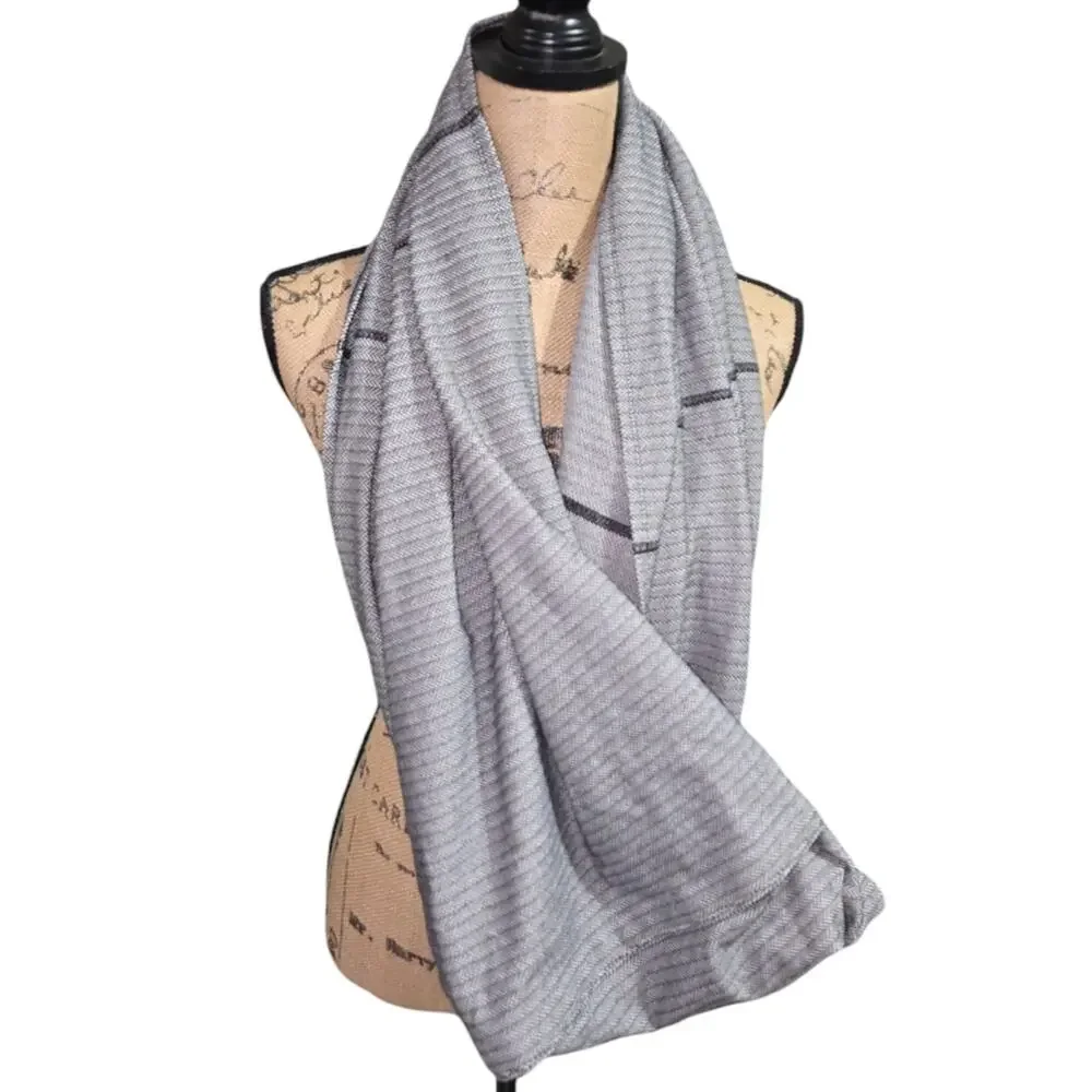 Lululemon Gray Stripe Herringbone‎ Vinyasa Snap Infinity Scarf